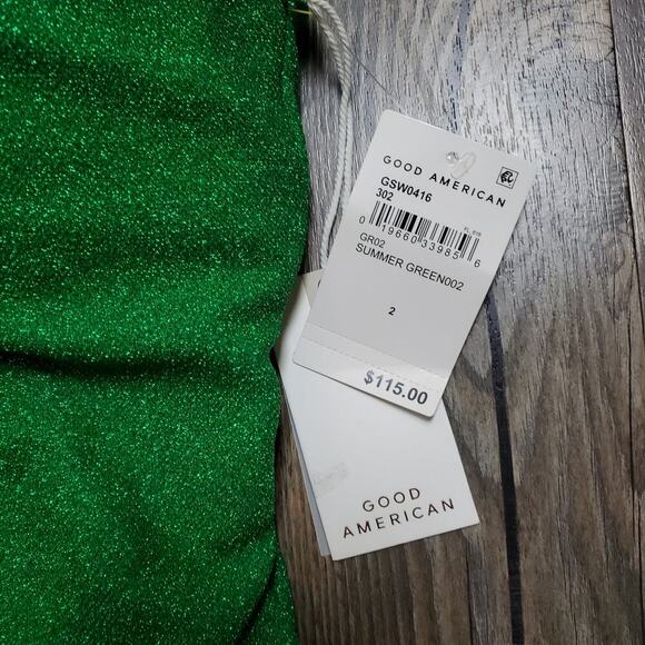 Good American Glitter One-Piece Swimsuit Green Halter Neck Size 3 Large NWT - Picture 4 of 7